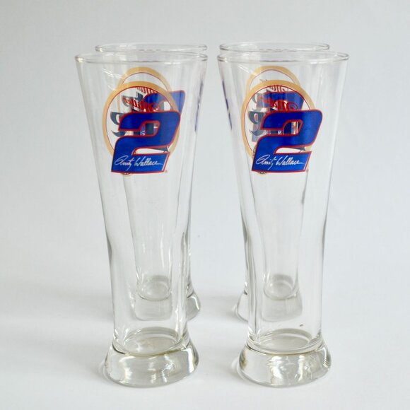 Set of 4 Miller Lite Rusty Wallace #2 Beer Pilsner Glasses Tall 8.5" NASCAR Raci - Picture 1 of 5